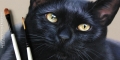 8" x 10" black cat acrylic painting (close up)